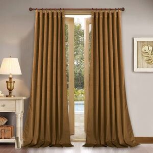 Gold Brown Velvet Curtains L108” by W52” 2 Panels